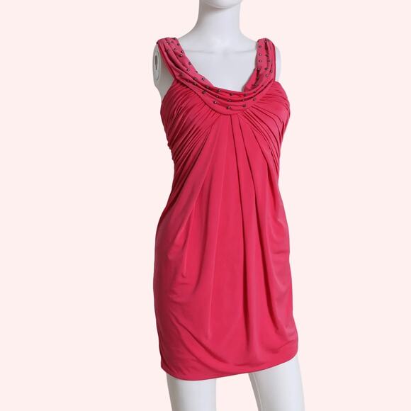 FAITH CONNEXION Pink Scoop Neck Mini Dress With Metal Studs - Picture 1 of 10